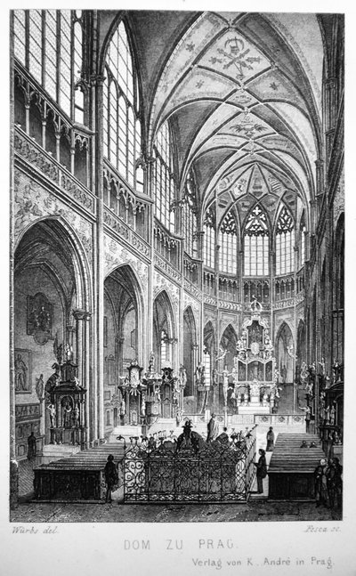 Illustration from the Book Der Dom zu Prag from 1858, Depicting the Interior of St. Vitus Cathedral by Karl Wurbs